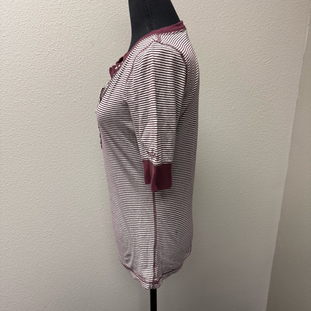 Cruel Girl Striped Henley Studded Western Top Medium Burgundy Cream - Picture 5 of 12